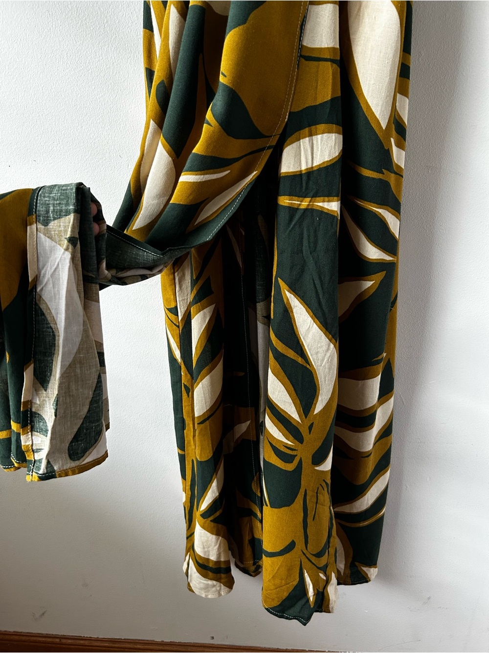 Boho Tropical Dress Forum Kimono Sleeve Maxi Floral Dress Forest Green Tan Cream - Picture 5 of 11